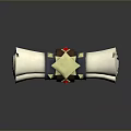White Rolled Household Item With Brown Strap Blue Decorations Red Gem And Gold Star
