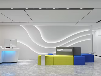Modern hall front desk background wall shaped sofa bar 3d model