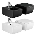 Modern Black and White Toilet and Sink Set with Square Bowl Design Elements