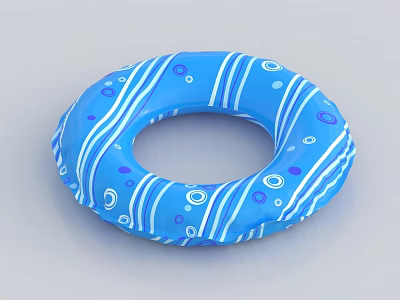 Blue Inflatable Swim Ring With White Stripes And Colorful Dots Sports Equipment 3d model