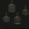Four Modern Ribbed Glass Pendant Lights With Gold Accents On Dark Background