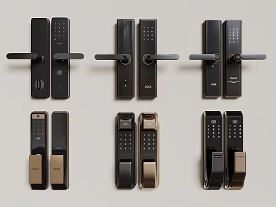 Modern Smart Door Handles With Keypad Designs And Black Gold Metal Finishes 3d model