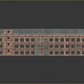 Red Brick Industrial Factory Building With Multiple Windows And Blue Roof Structure