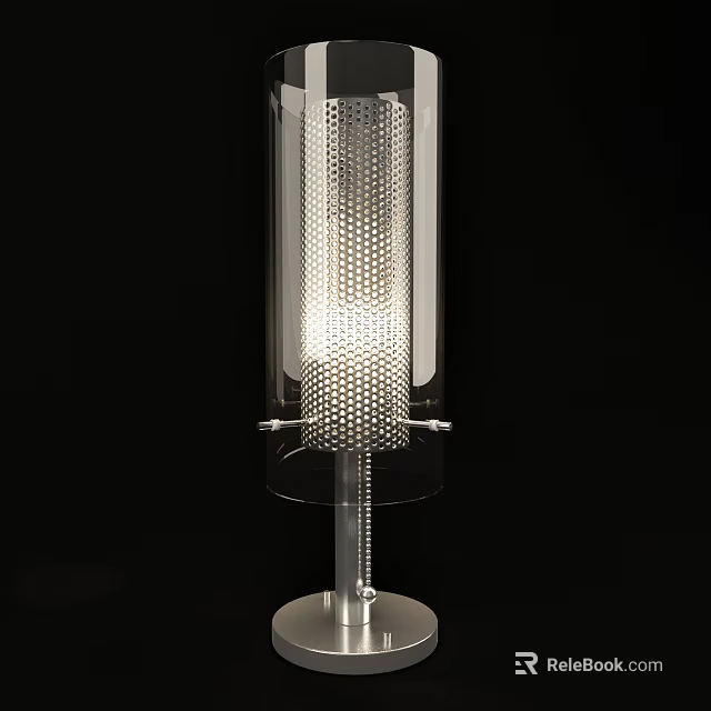 Modern Transparent Lighting Fixture With Perforated Design And Metal Stand Illuminating Space 3d model 