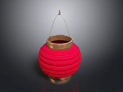 Traditional Chinese Red Lantern With Gold Trim Hanging Design And Round Shape 3d model