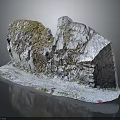 Wood And Stone Natural Decorative Structure With Mossy Texture And Small Flowers On Base