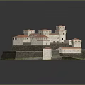 Detailed Medieval Castle Model With Red Roofs Stone Walls And Green Grass