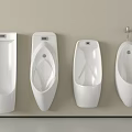 Modern White Wall Mounted Urinals With Various Designs Arranged On Beige Wall