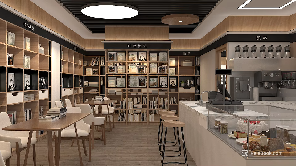 Book Art Showcased In Modern Bookstore Interior Design 3d model 