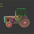 Vintage Rustic Tractor With Orange Green Body And Large Wheels Design