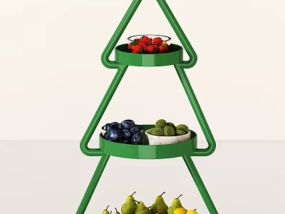 Green Three Tier Fruit Display Stand With Strawberries Blueberries Avocados And Pears 3d model