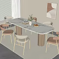 Modern Dining Set With Oval Marble Table Wooden Leg And Metal Leg Brown Beige Chairs
