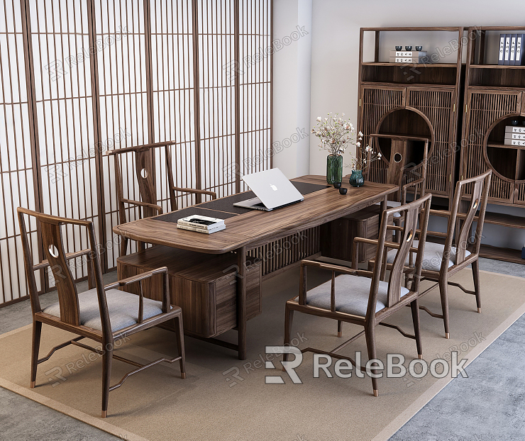 New Chinese Style Desk and Chair Desk and Chair Combination model