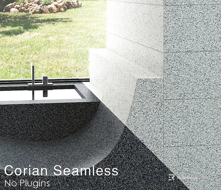 Corian Seamless Countertop Design With Smooth Surface For Modern Kitchen 3d model 