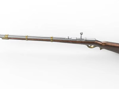 Tech Exhibition Hall Showcasing Vintage Rifle With Metal Barrel And Wooden Stock 3d model