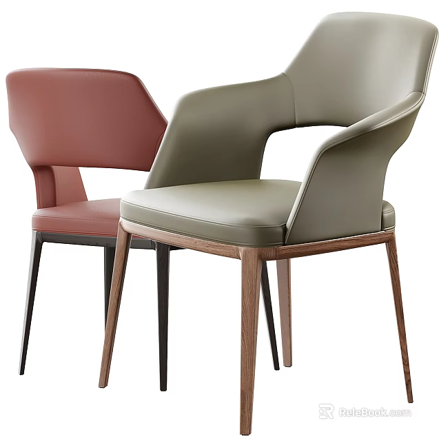 Modern Leather Dining Chairs With Red And Green Upholstery And Wooden Legs 3d model 
