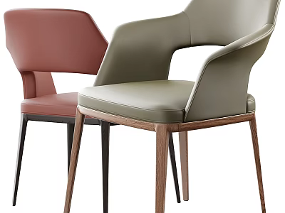 Modern Leather Dining Chairs With Red And Green Upholstery And Wooden Legs 3d model