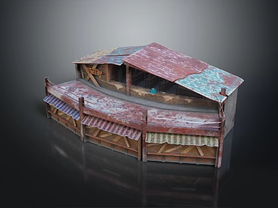 Cartoon Scene Of Old Fashioned Stall Building With Colorful Roofs Wooden Awning And Structure 3d model