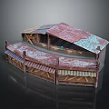 Cartoon Scene Of Old Fashioned Stall Building With Colorful Roofs Wooden Awning And Structure
