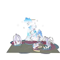 Dreamy Decorative Scene With White Sculptural Arches Pink Blue Base And Bubbles