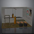 Compact Home Gym Training Area With Punching Bags Training Frame Weights And Posters