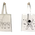 Cute Canvas Tote Bags With Group Of Cartoon Characters And Astronaut Stars Design