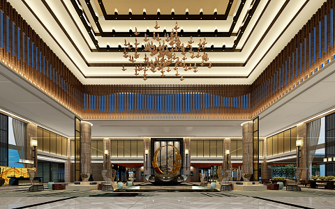 New Chinese Hall Hotel Lobby 3d model