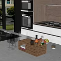 Modern Open Concept Kitchen Interior With Wine Glasses Wooden Box And Fresh Fruit