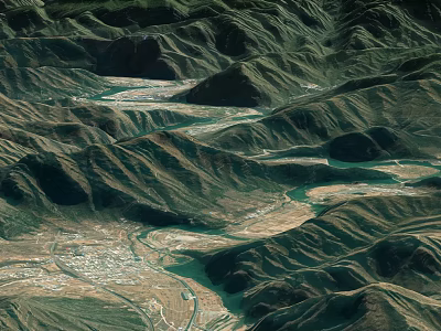 Garden Landscape Featuring Rolling Mountains Winding River And Lush Green Vegetation 3d model