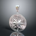 Elegant Silver Round Pendant With Star Shaped Design And Diamond Encrusted Details