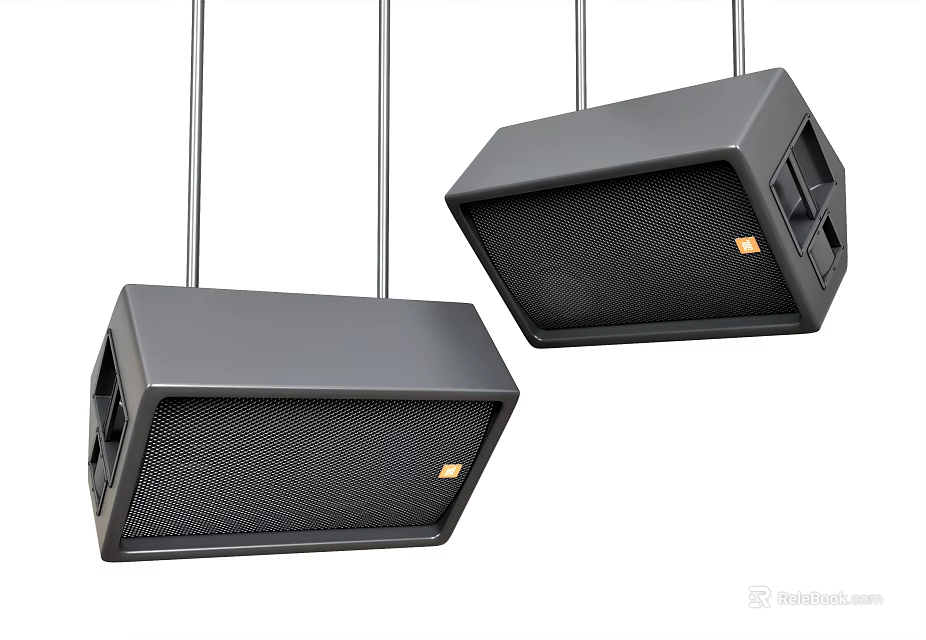 Black Hanging Speakers With Sleek Suspended Design And Mounted Setup Details 3d model 