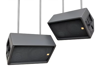 Black Hanging Speakers With Sleek Suspended Design And Mounted Setup Details 3d model