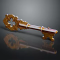 Golden Ornate Key On Black Background With Intricate Patterns And Reflection 3d model