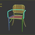 Stylish Leisure Chair With Wooden Frame And Yellow Woven Wicker Armrests