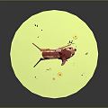 Cute Orange Fawn With White Spots Near Flying Butterfly On Green Platform With Yellow Flowers