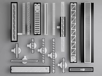 Modern Bathroom Accessories With Various Drain Grates And Decorative Strips 3d model