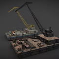 Two Industrial Ships With Yellow And Rustic Cranes On Deck And Machinery