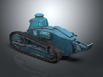 Vintage Blue Military Tank Featuring Tracks And Number 16 Details 3d model