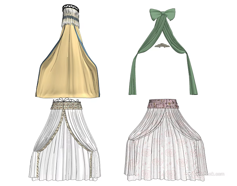 Elegant Bed Canopy Designs with Decorative Bows and Patterned Fabrics for Bedroom 3d model