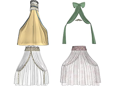 Elegant Bed Canopy Designs with Decorative Bows and Patterned Fabrics for Bedroom 3d model