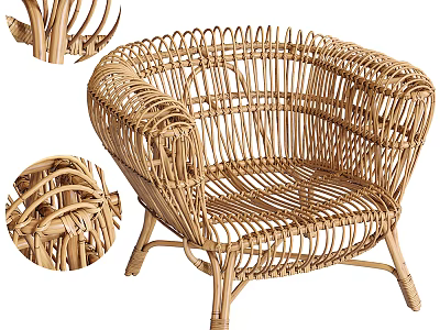 Handwoven Rattan Leisure Chair With Curved Armrests And Woven Texture Design 3d model