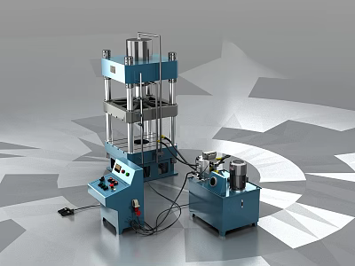 Blue Industrial Hydraulic Press Equipment With Control Panel And Hydraulic Unit System 3d model