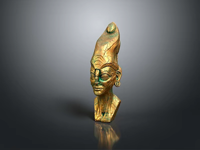 Golden Ancient Egyptian Game and Movie Character Statue With Unique Headdress Green Facial Decorations 3d model