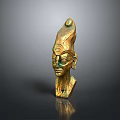 Golden Ancient Egyptian Game and Movie Character Statue With Unique Headdress Green Facial Decorations