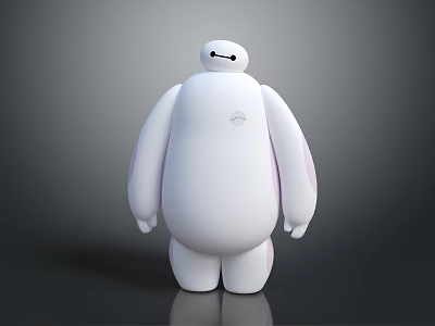 Cute Big Hero 6 Baymax Plush Doll With White Body And Pink Accents 3d model
