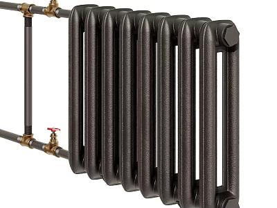 Black Cast Iron Column Radiator With Brass Fittings For Efficient Home Heating 3d model