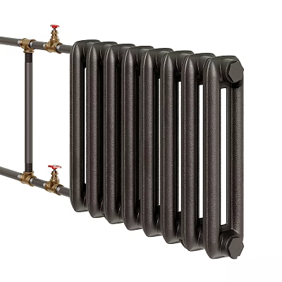 Black Cast Iron Column Radiator With Brass Fittings For Efficient Home Heating 3d model