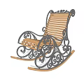Vintage Wooden Rocking Chair With Ornate Metal Frame And Scrollwork Design