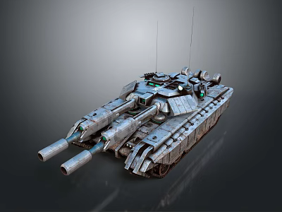 Futuristic Battle Tank With Dual Cannons Metallic Armor And Antennas Design 3d model