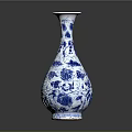 Traditional Blue And White Vase With Intricate Floral Sculpture Carving Design